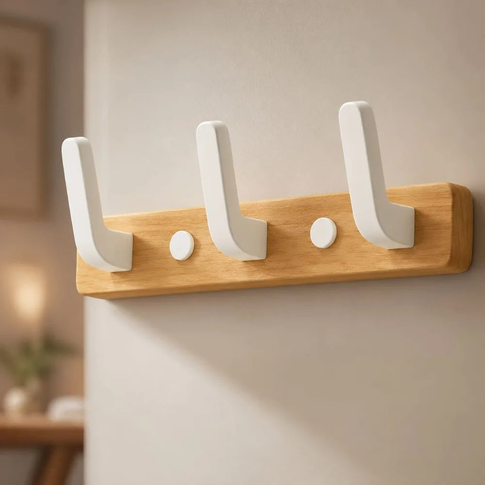 Walnut wood wall hooks rail - hooks coat hat hanger - view 12