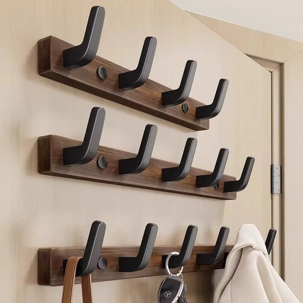 Walnut wood wall hooks rail - hooks coat hat hanger - view 16