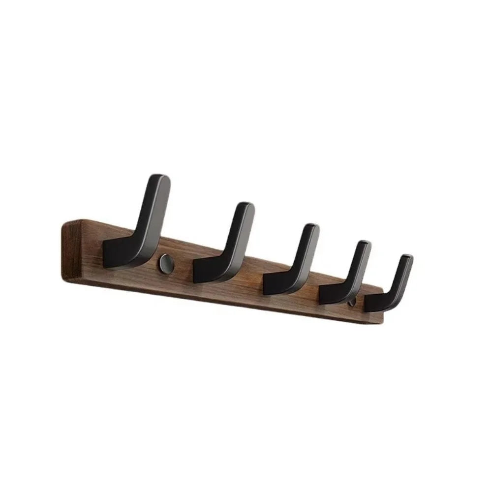 Walnut wood wall hooks rail - hooks coat hat hanger - view 17