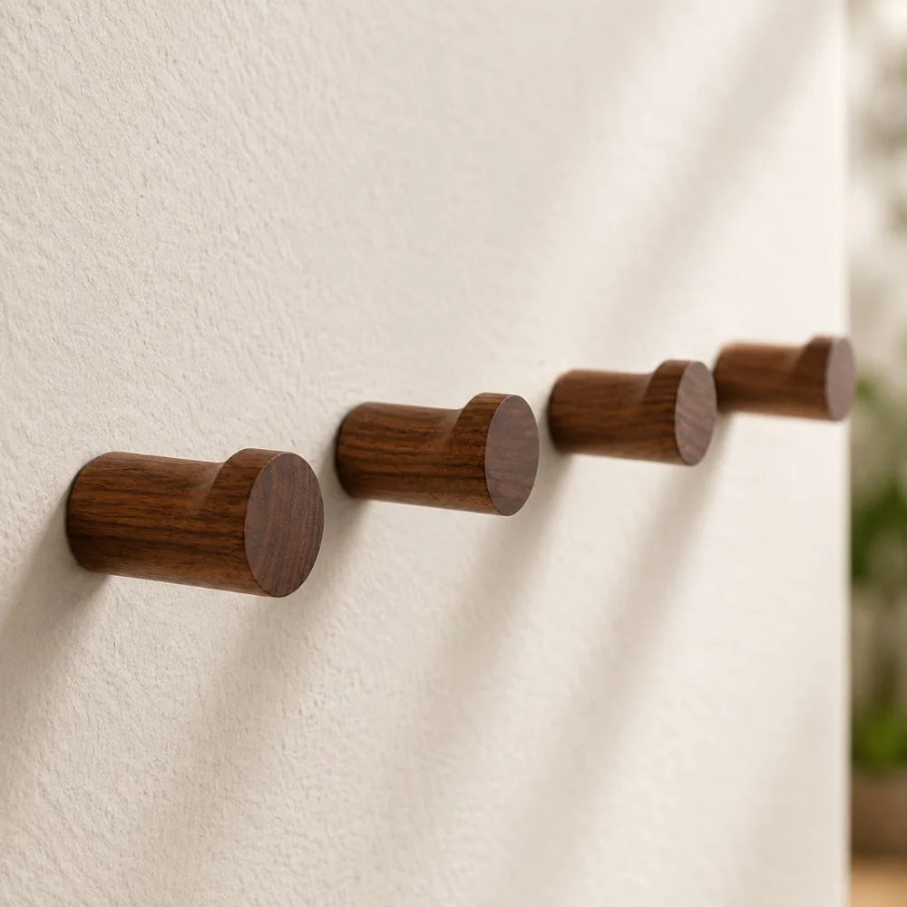 Walnut wood wall hooks set handcrafted anti-slip - view 4