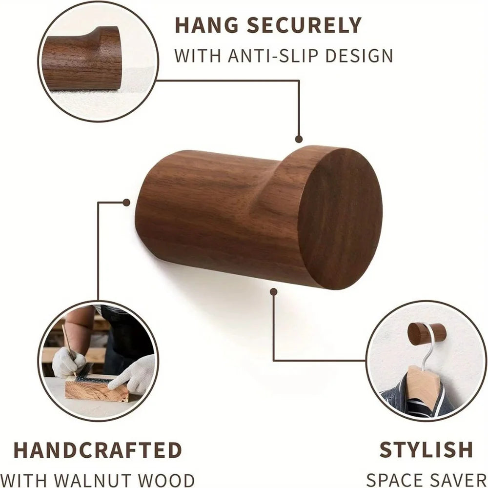 Walnut wood wall hooks set handcrafted anti-slip - view 5