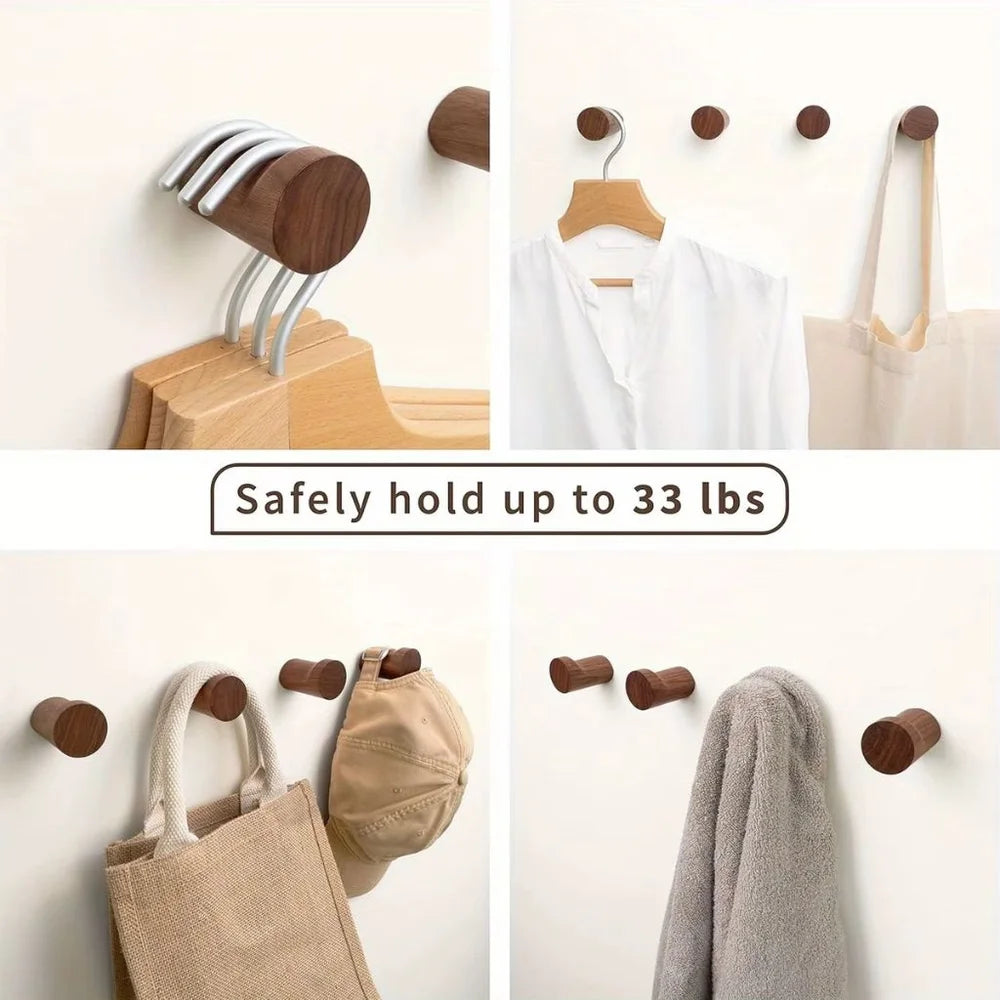 Walnut wood wall hooks set handcrafted anti-slip - view 6