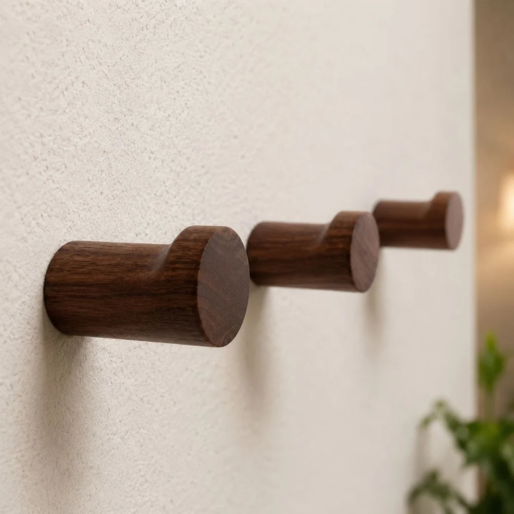 Walnut wood wall hooks set handcrafted anti-slip - view 7