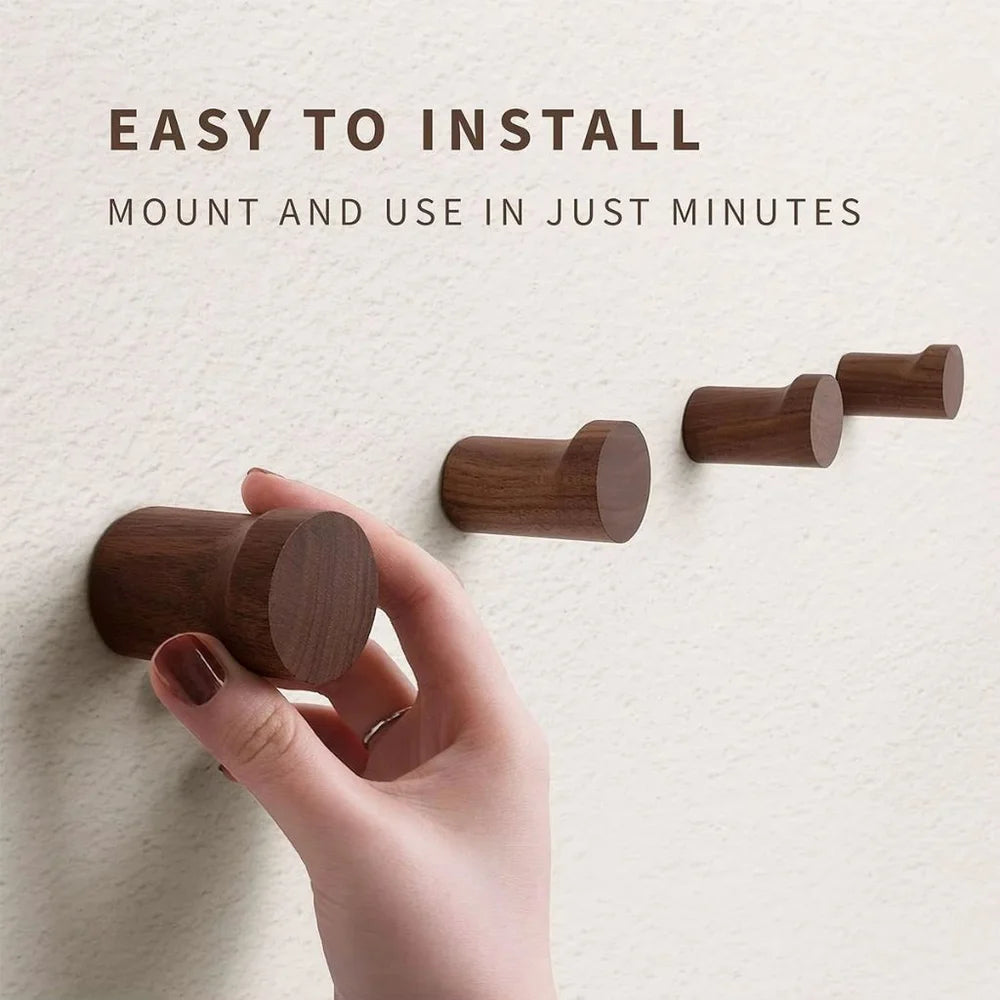 Walnut wood wall hooks set handcrafted anti-slip - view 9