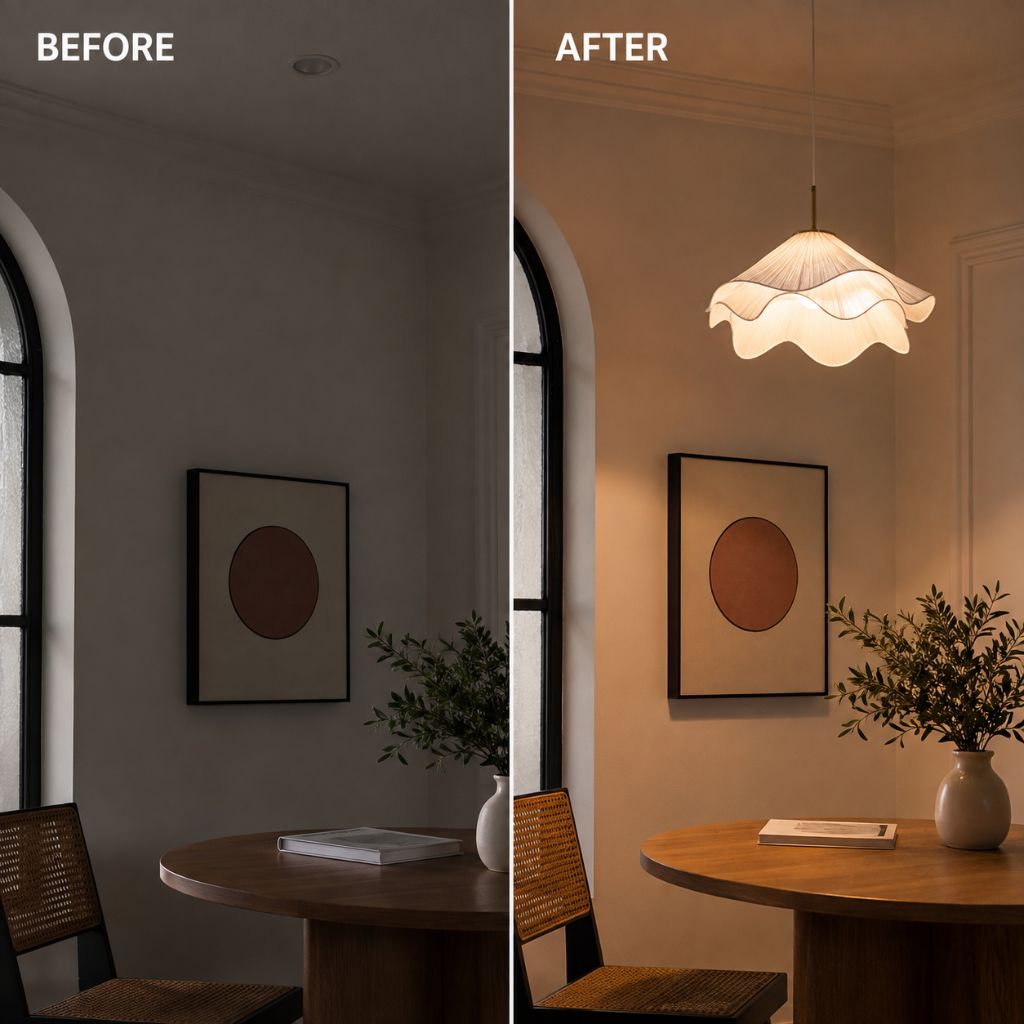 White Fabric Flower LED Pendant Light