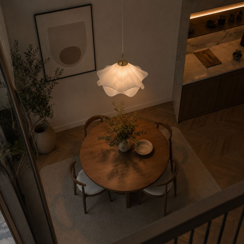 White Fabric Flower LED Pendant Light