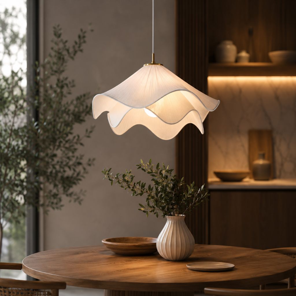 White Fabric Flower LED Pendant Light