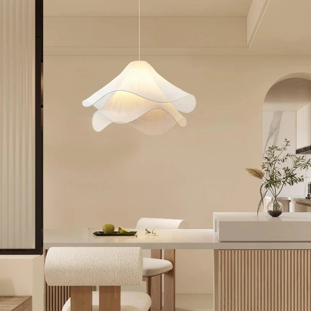 White Fabric Flower LED Pendant Light - Lattea Global