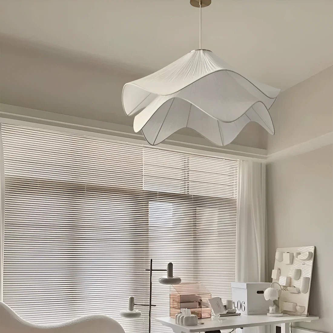 White Fabric Flower LED Pendant Light - Lattea Global