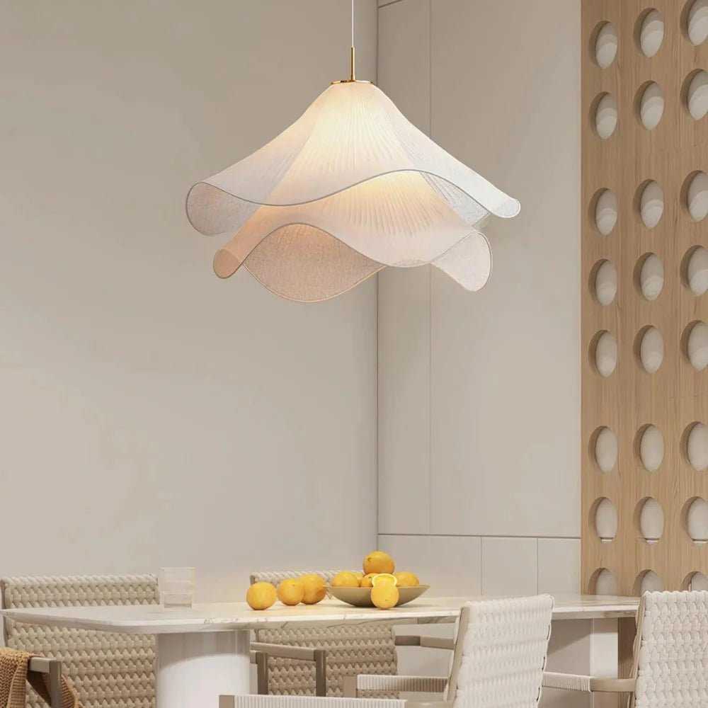 White Fabric Flower LED Pendant Light - Lattea Global