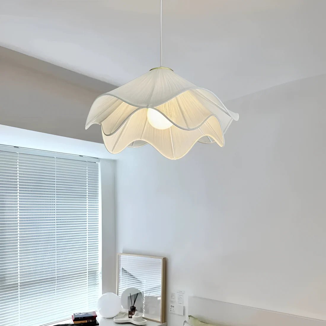 White Fabric Flower LED Pendant Light - Lattea Global