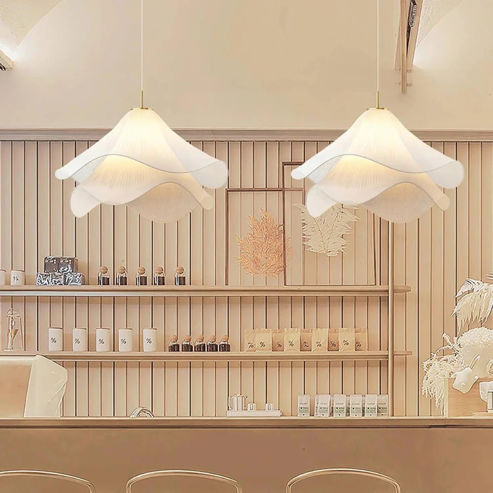 White Fabric Flower LED Pendant Light - Lattea Global