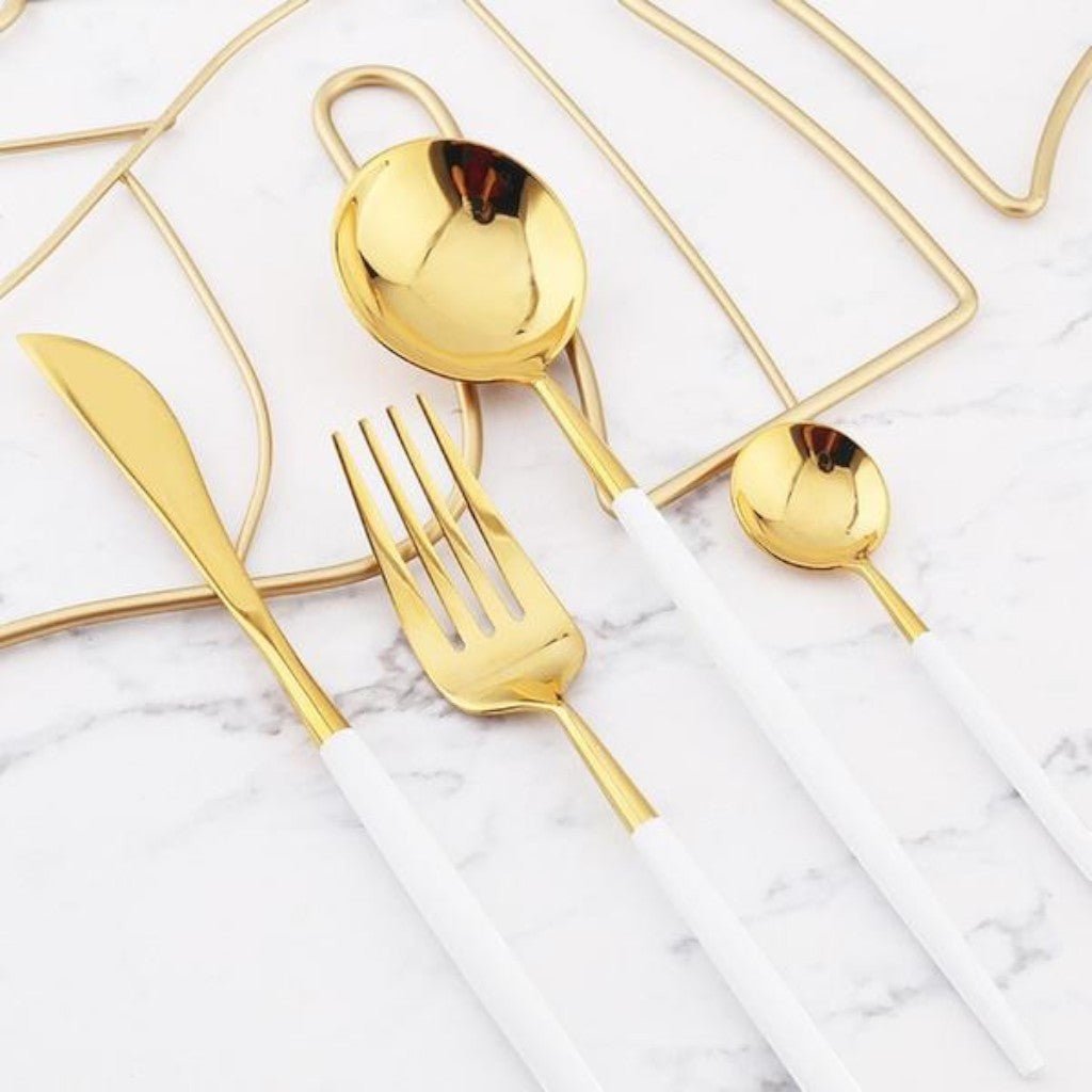 White Gold Cutlery Set - 30 Piece Flatware - Lattea Global