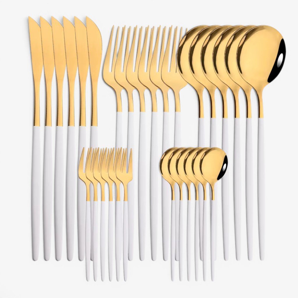 White Gold Cutlery Set - 30 Piece Flatware - Lattea Global