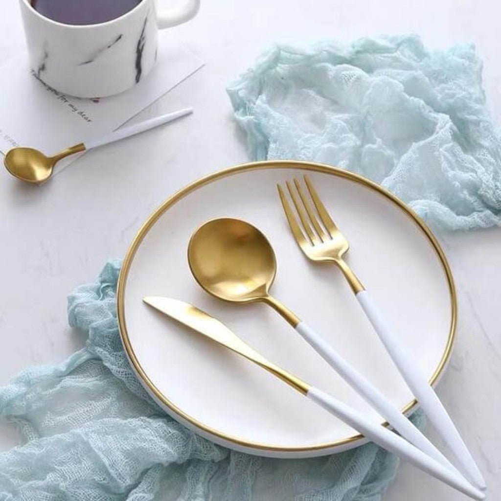 White Gold Cutlery Set - 30 Piece Flatware - Lattea Global