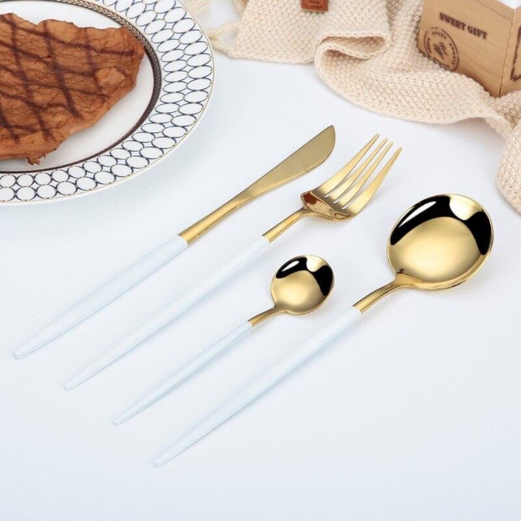 White Gold Cutlery Set - 30 Piece Flatware - Lattea Global
