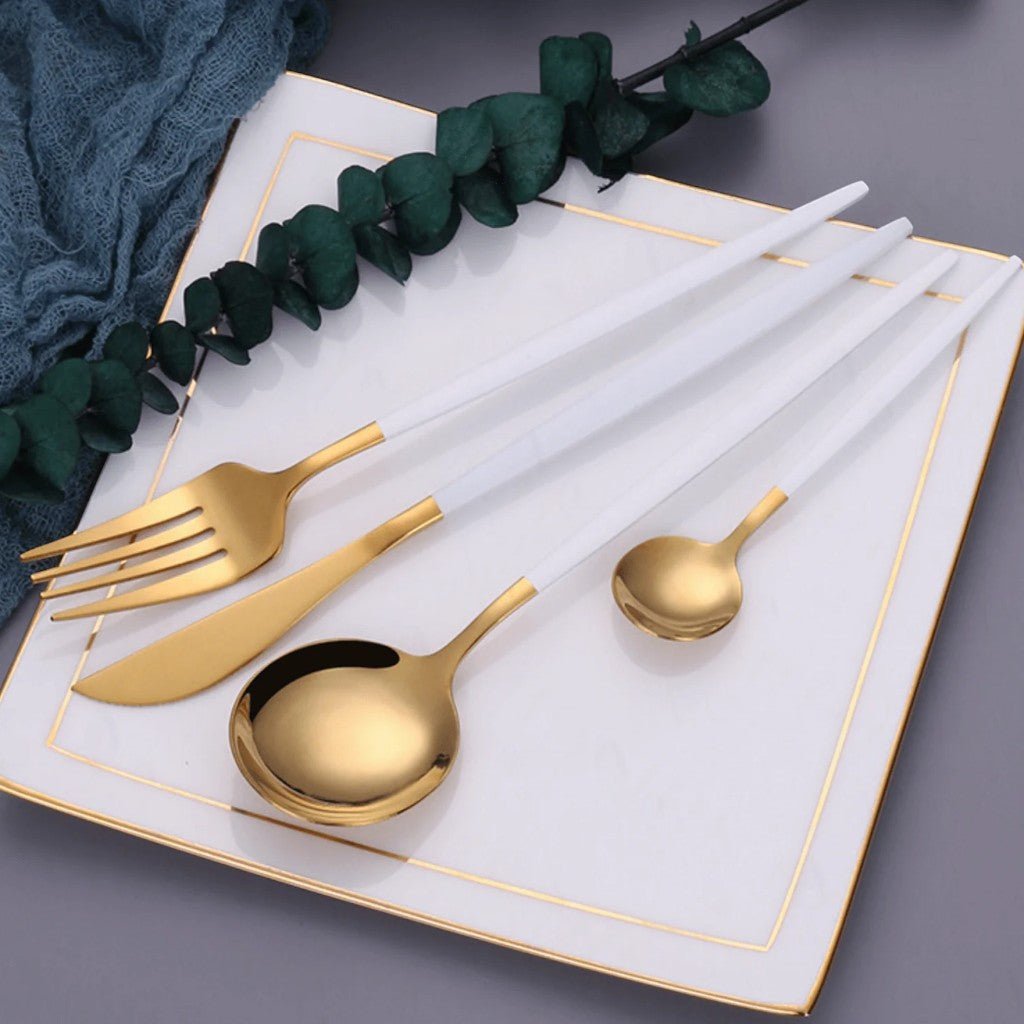 White Gold Cutlery Set - 30 Piece Flatware - Lattea Global