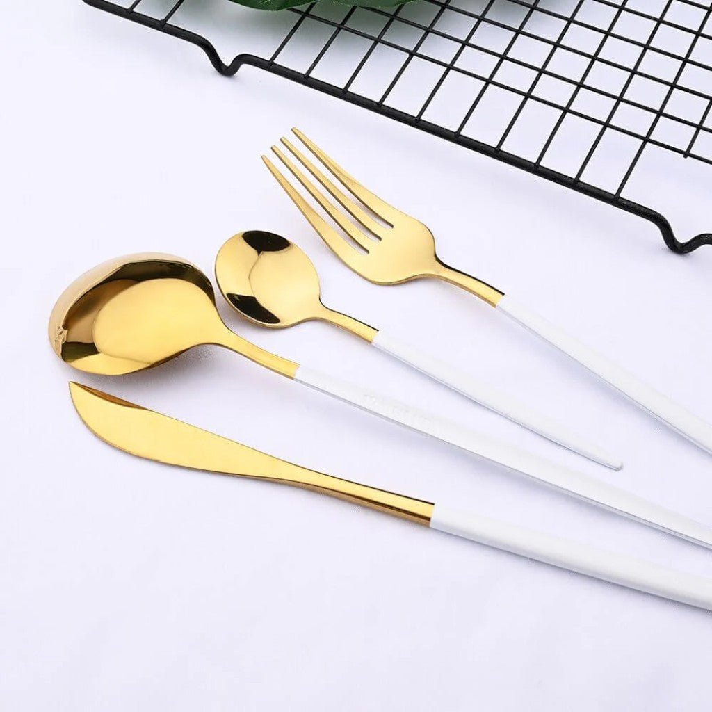 White Gold Cutlery Set - 30 Piece Flatware - Lattea Global