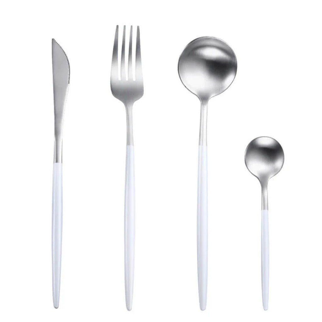White Silver Cutlery Set - 30 Piece Flatware - Lattea Global