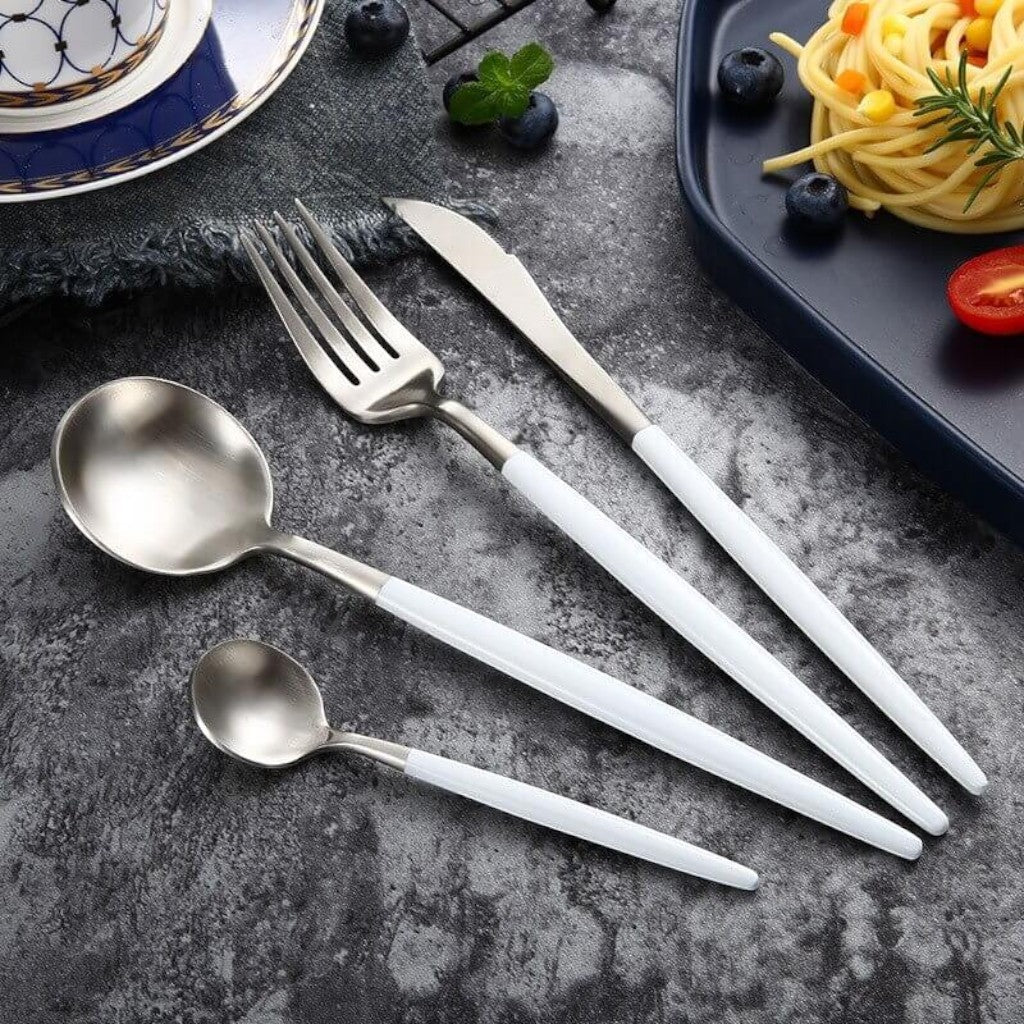 White Silver Cutlery Set - 30 Piece Flatware - Lattea Global