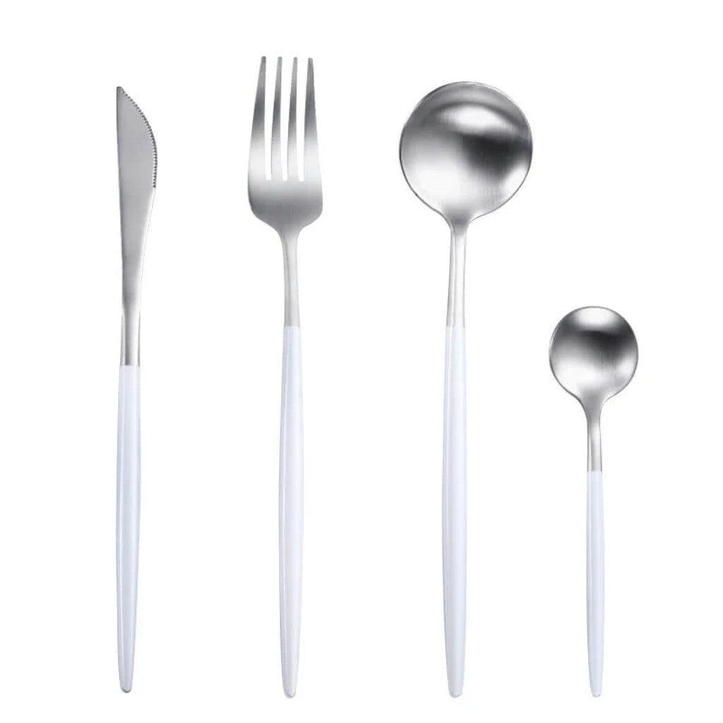 White Silver Cutlery Set - 30 Piece Flatware