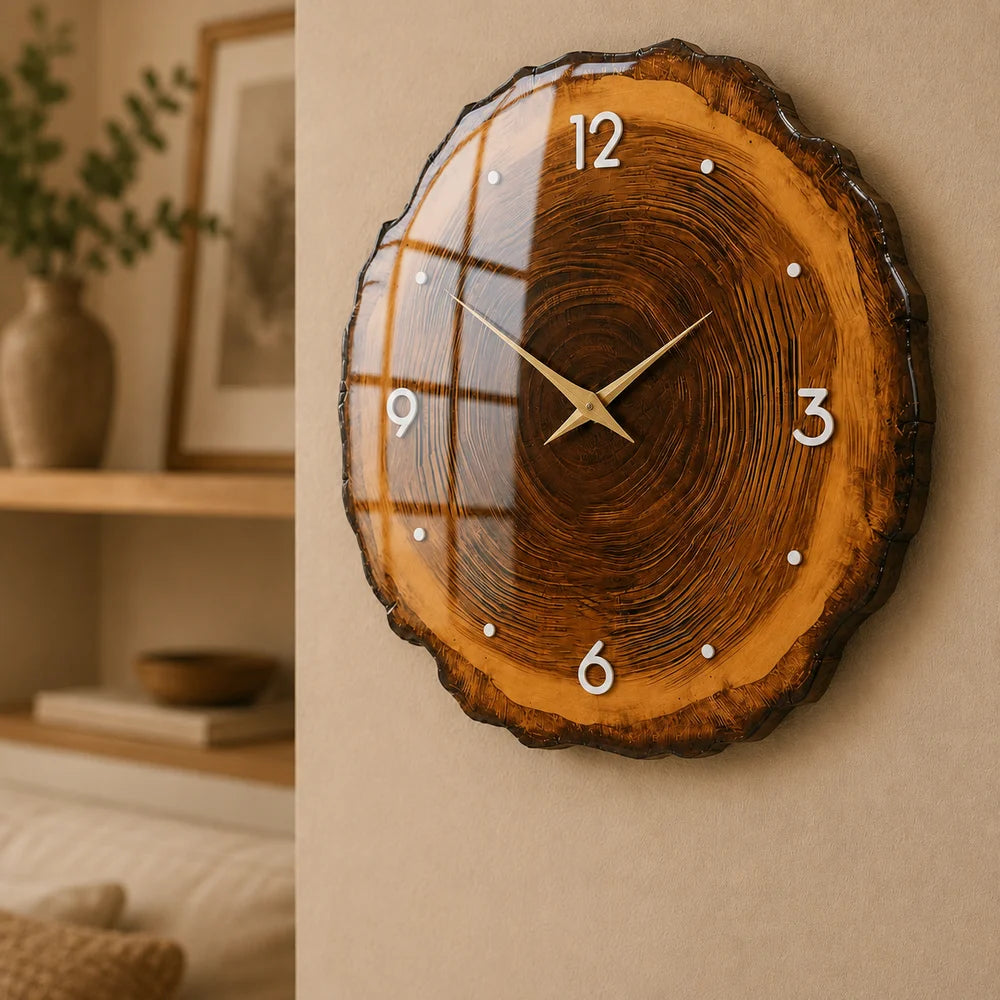 Wood slice large wall clock - rustic tree ring design – view 2
