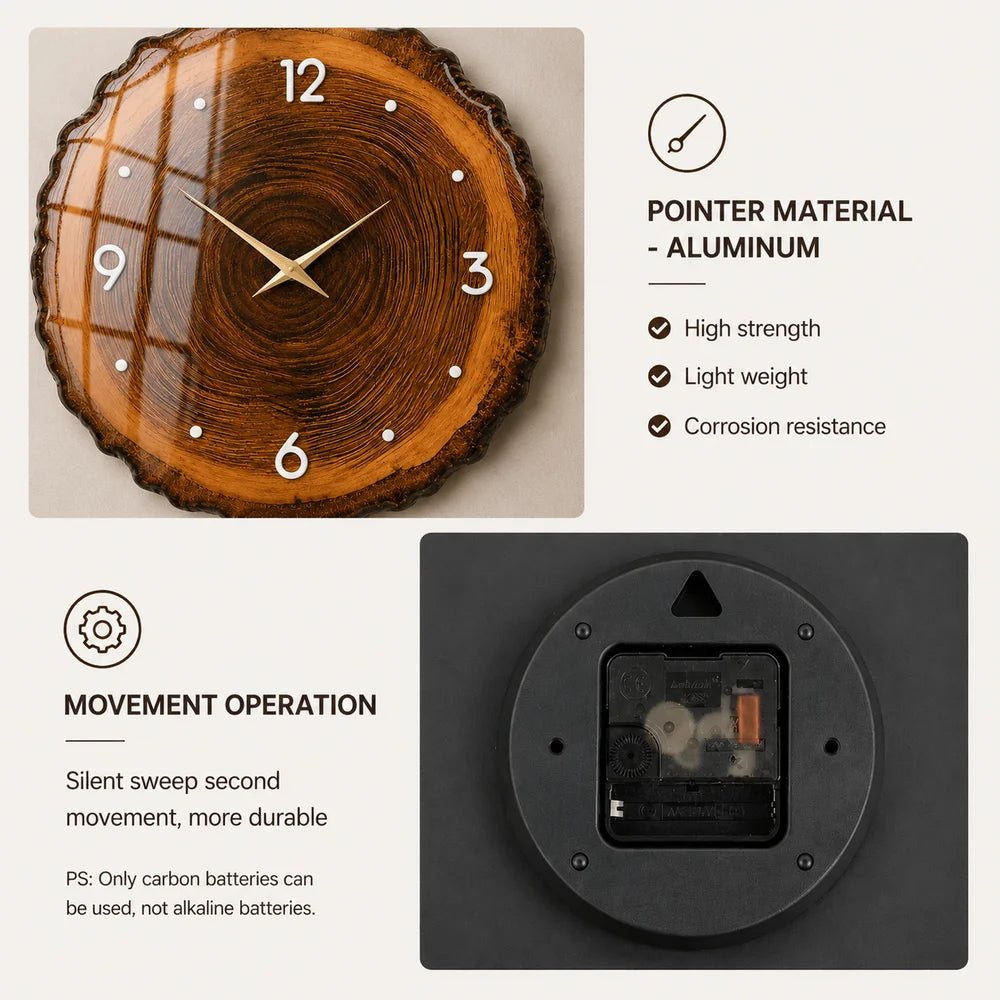 Wood slice large wall clock - rustic tree ring design – view 8