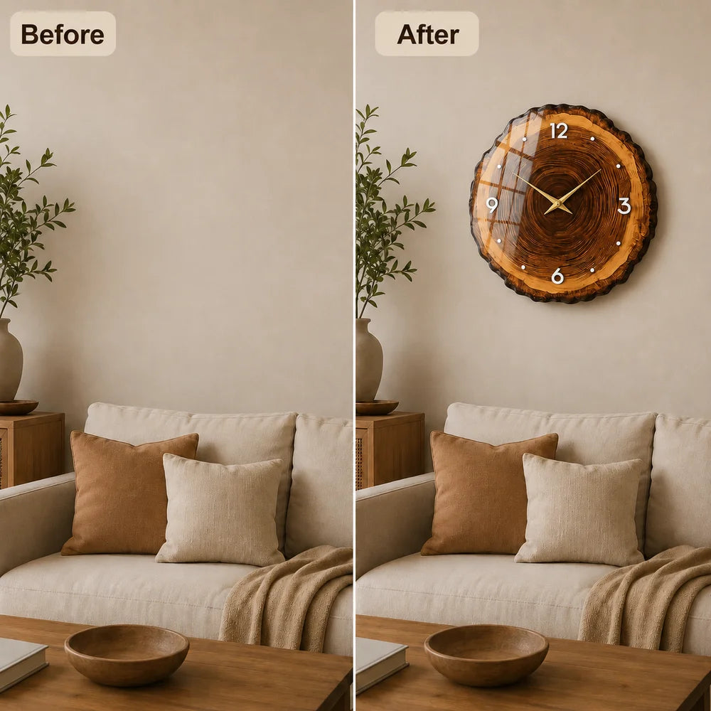 Wood slice large wall clock - rustic tree ring design – view 10