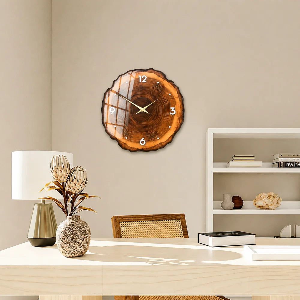 Wood slice large wall clock - rustic tree ring design – view 13