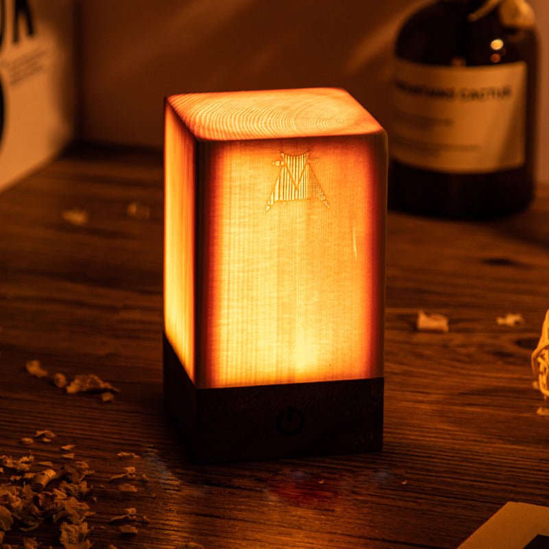 Wood Table Lamp with Translucent Grain Pattern - Lattea Global