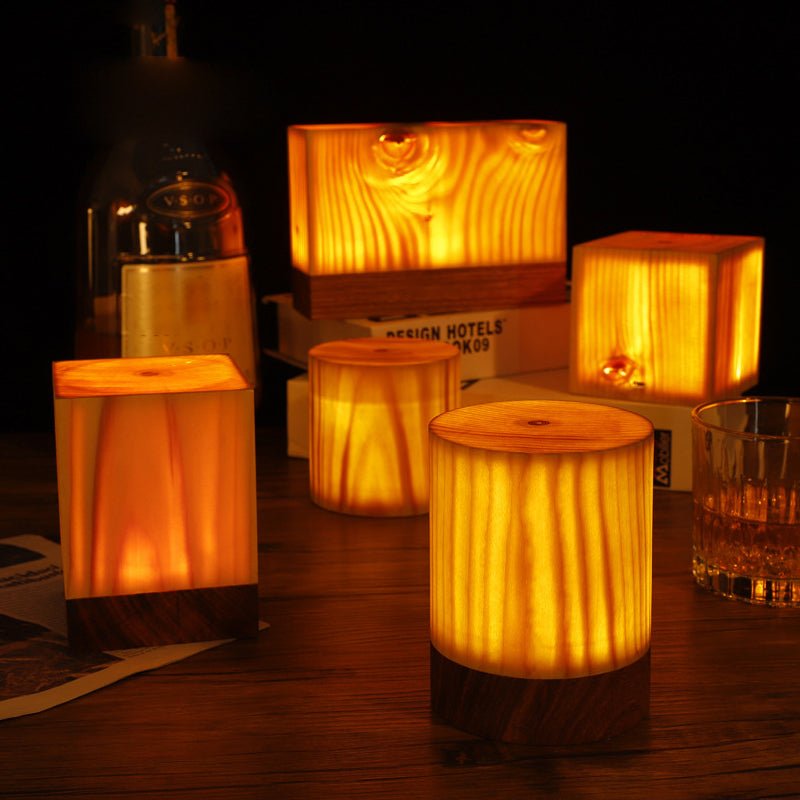 Wood Table Lamp with Translucent Grain Pattern - Lattea Global