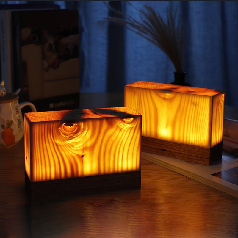 Wood Table Lamp with Translucent Grain Pattern - Lattea Global