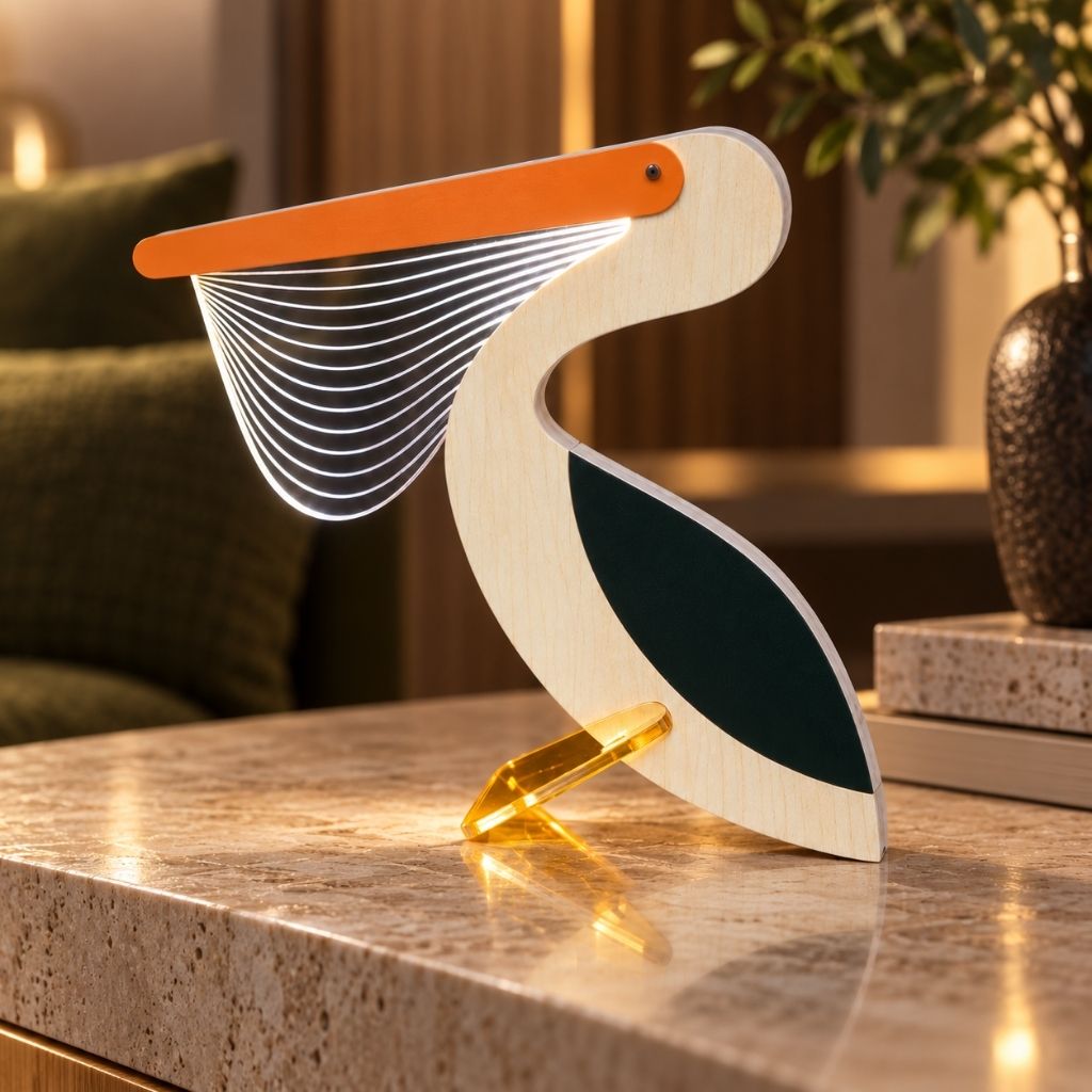 Wooden Animal Table Lamp with Illuminated Acrylic Details