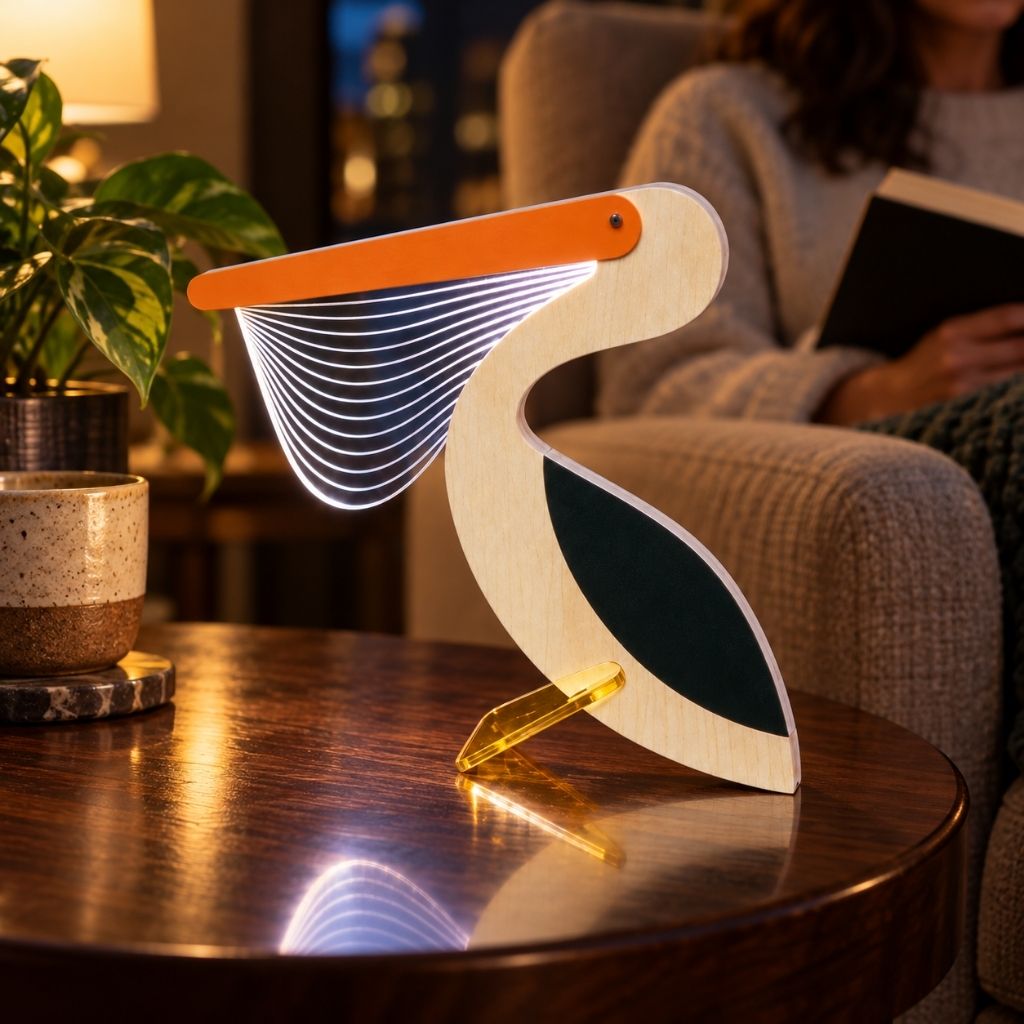 Wooden Animal Table Lamp with Illuminated Acrylic Details