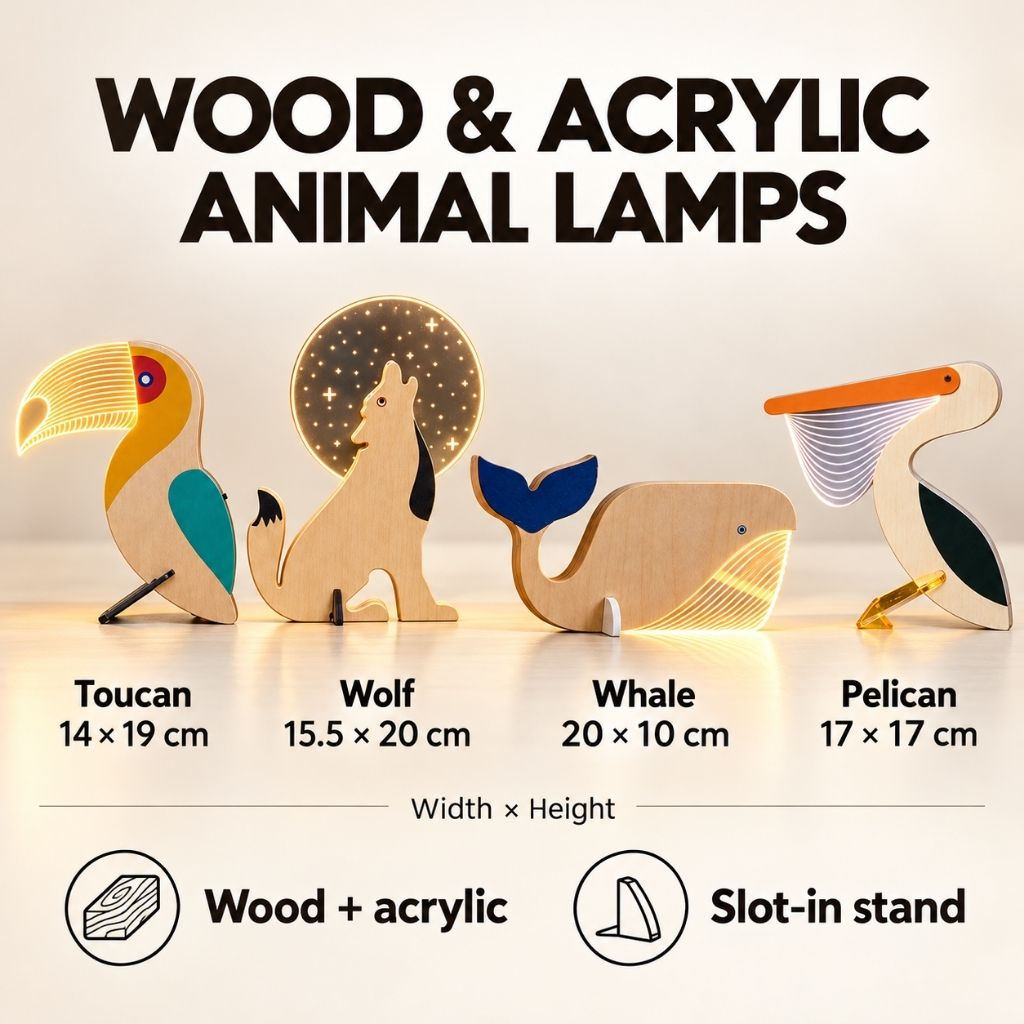 Wooden Animal Table Lamp with Illuminated Acrylic Details