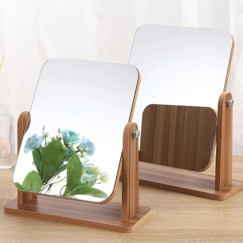 Wooden Vanity Mirror 360° Rotating Compact Makeup Mirror - Lattea Global