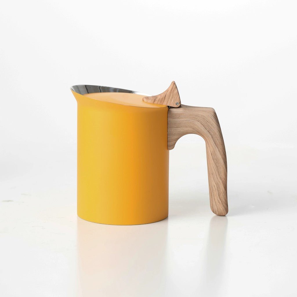 Yellow Induction Moka Pot Coffee Maker - Stainless Steel Nordic Design with Wooden Handle - Lattea Global