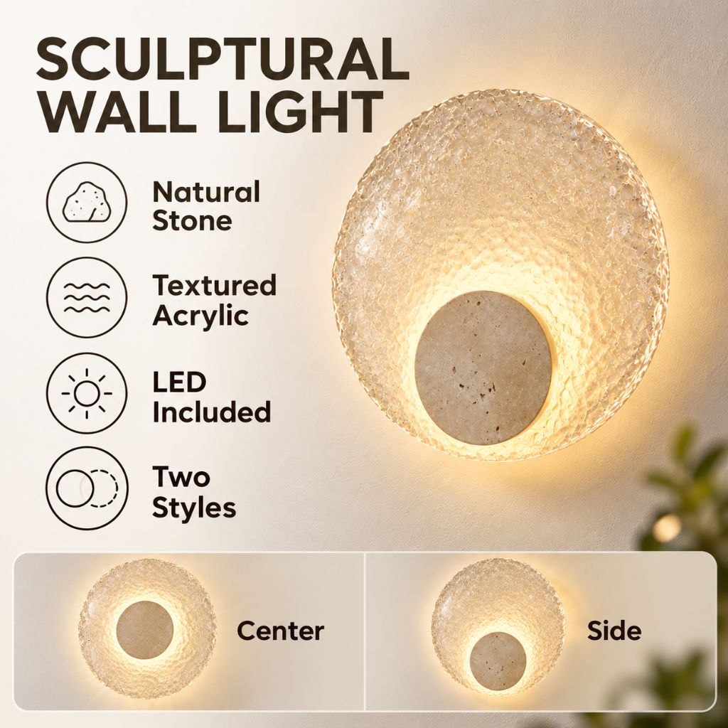 Natural Stone and Acrylic LED Wall Light with Textured Disc