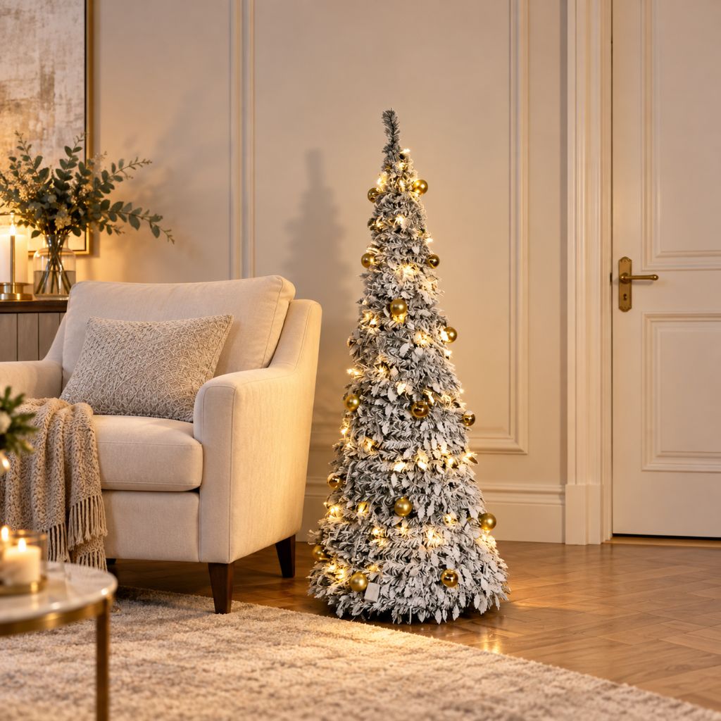 Prelit Christmas Tree with Snow-Effect Finish