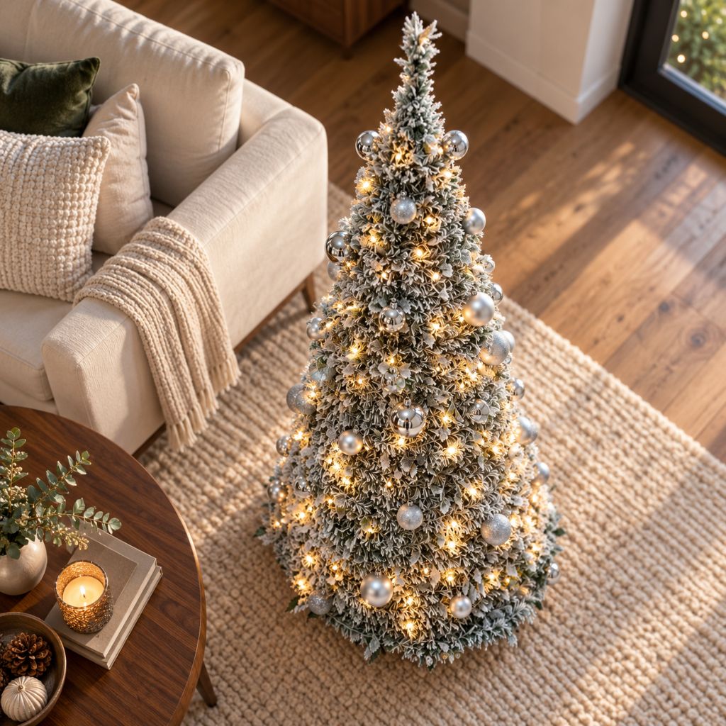 Prelit Christmas Tree with Snow-Effect Finish