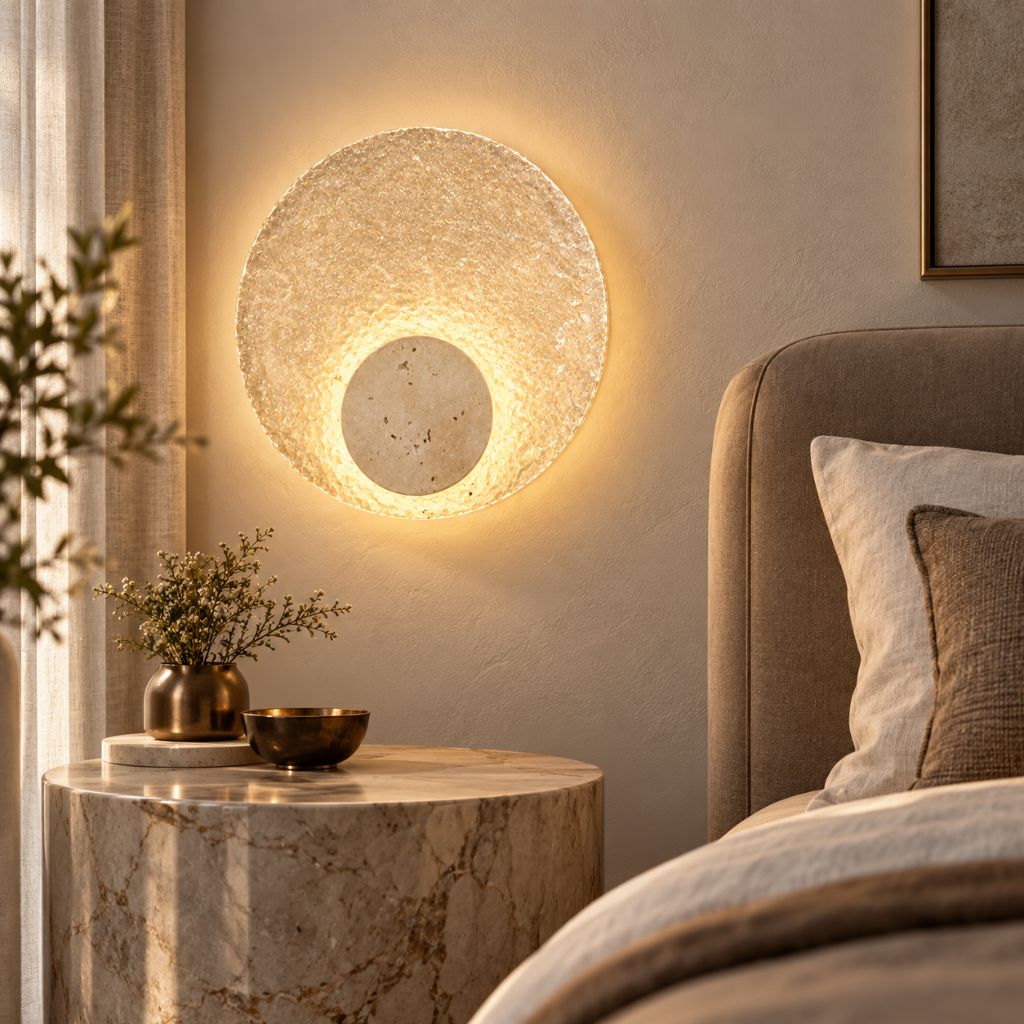 Natural Stone and Acrylic LED Wall Light with Textured Disc