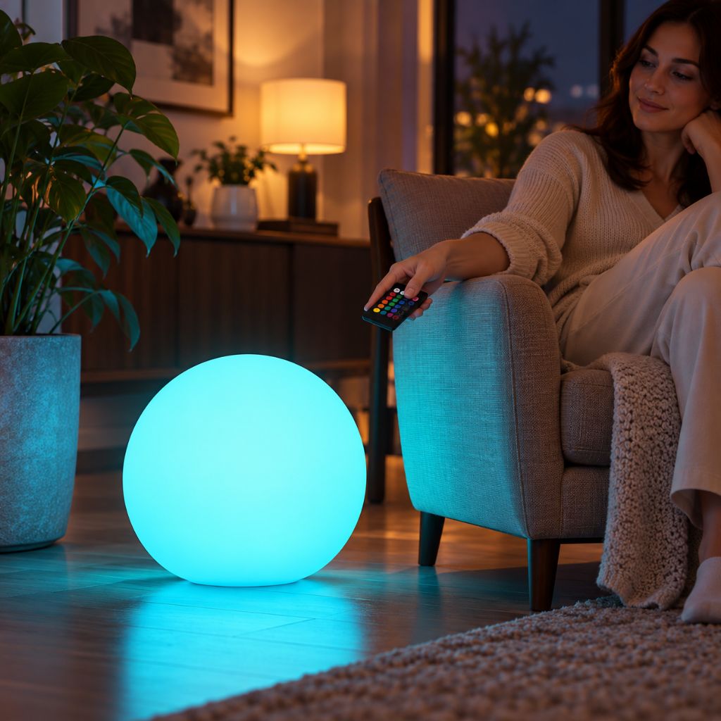 Colour-Changing LED Ball Floor Lamp with Remote Control