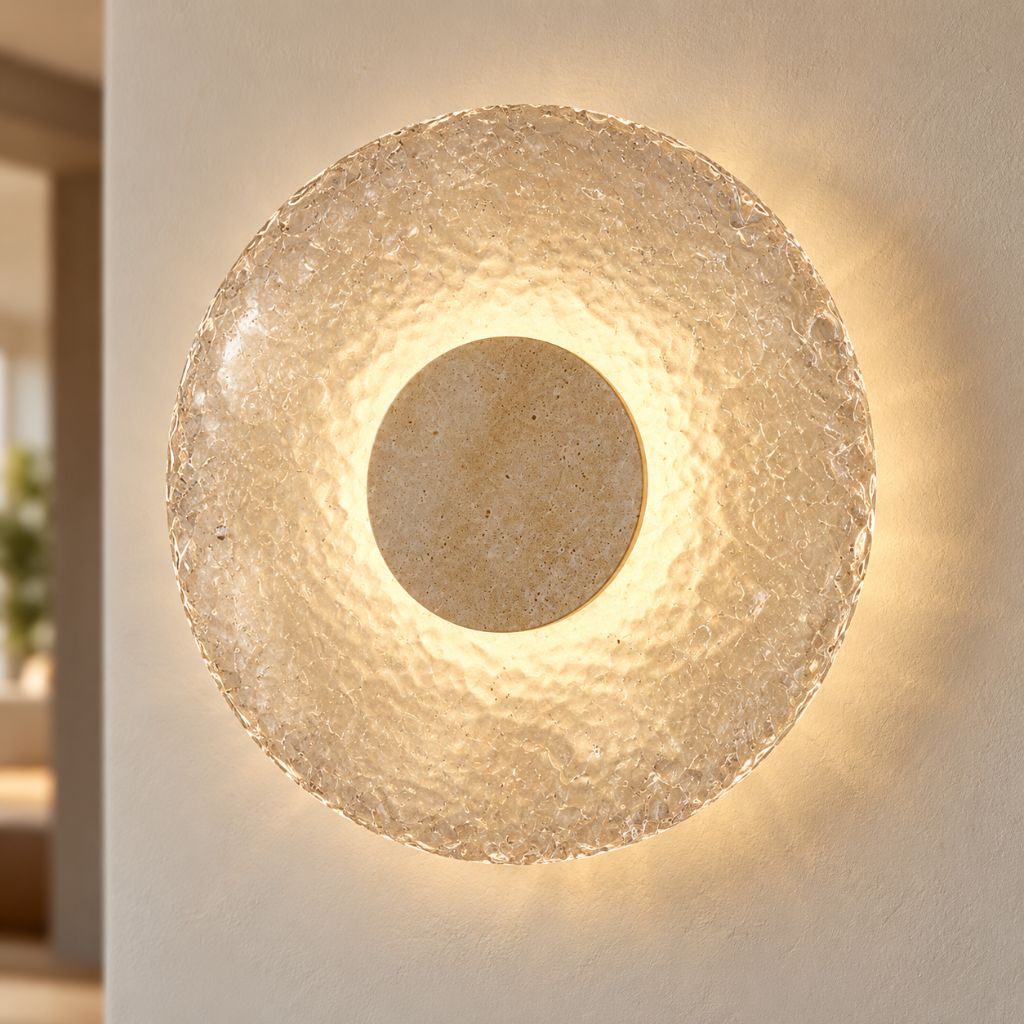 Natural Stone and Acrylic LED Wall Light with Textured Disc