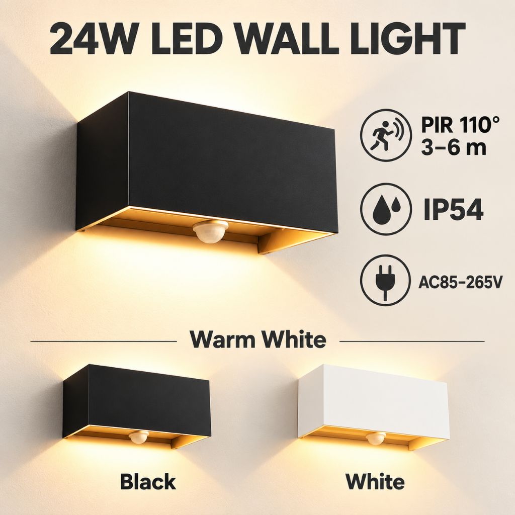 24W PIR Motion Sensor Up and Down LED Wall Light