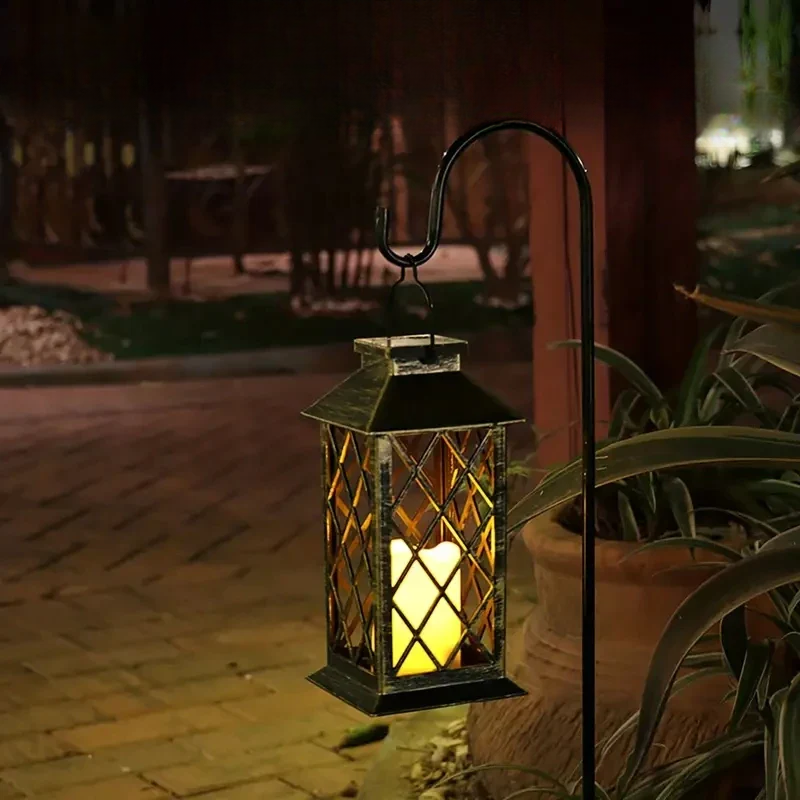 Vintage Solar-Powered Garden Lantern with Flickering LED Candle