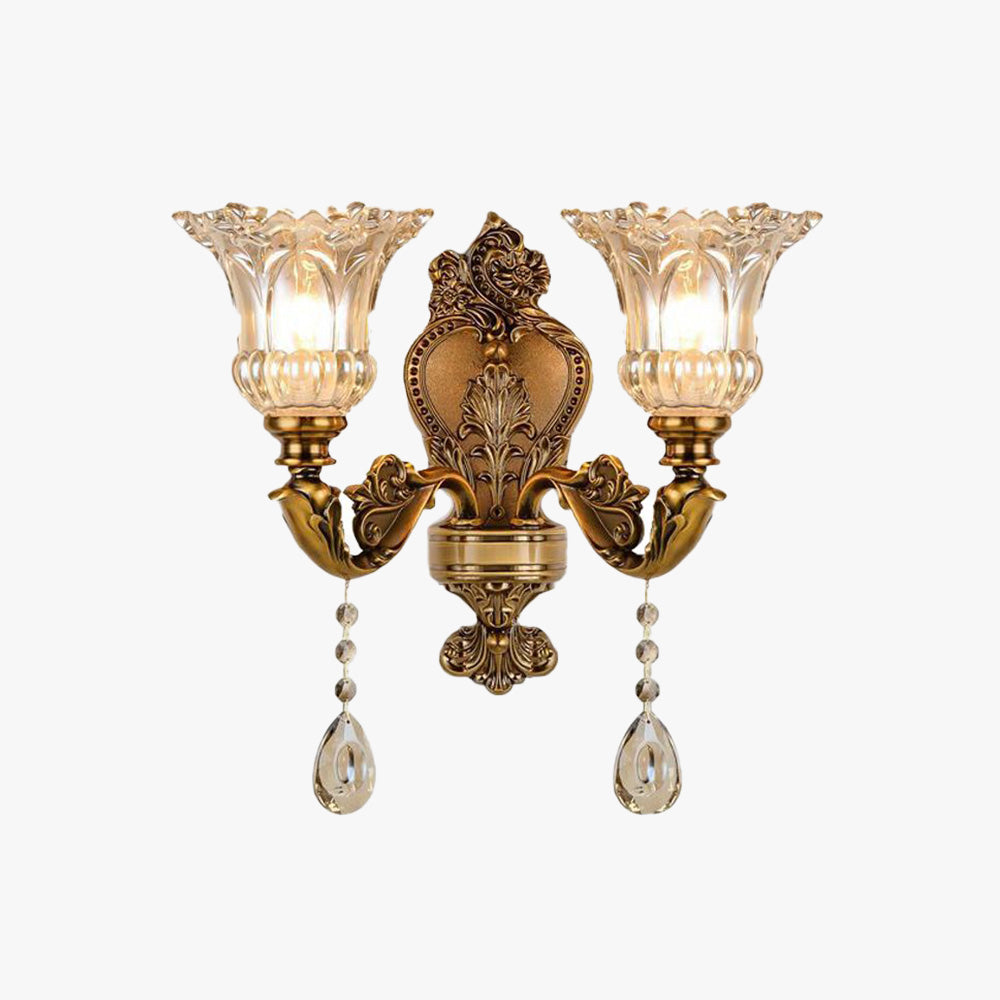 Vintage Brass Wall Sconce with Ornate Glass Shade