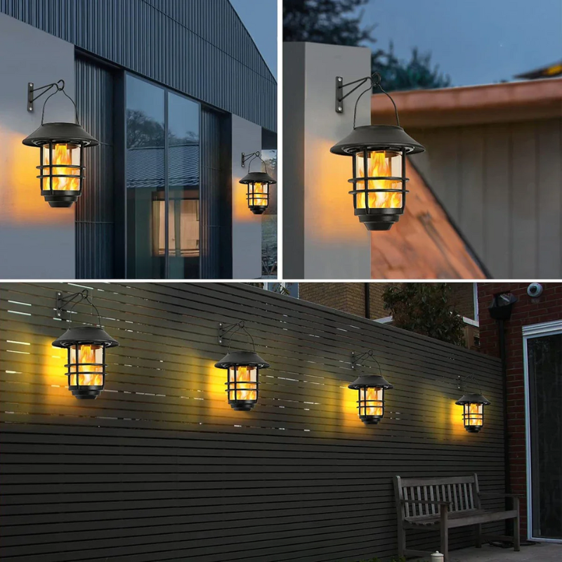 Solar Flame Wall Lanterns with Flickering Flame Effect