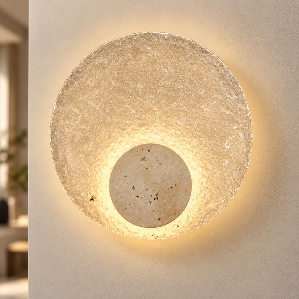 Natural Stone and Acrylic LED Wall Light with Textured Disc