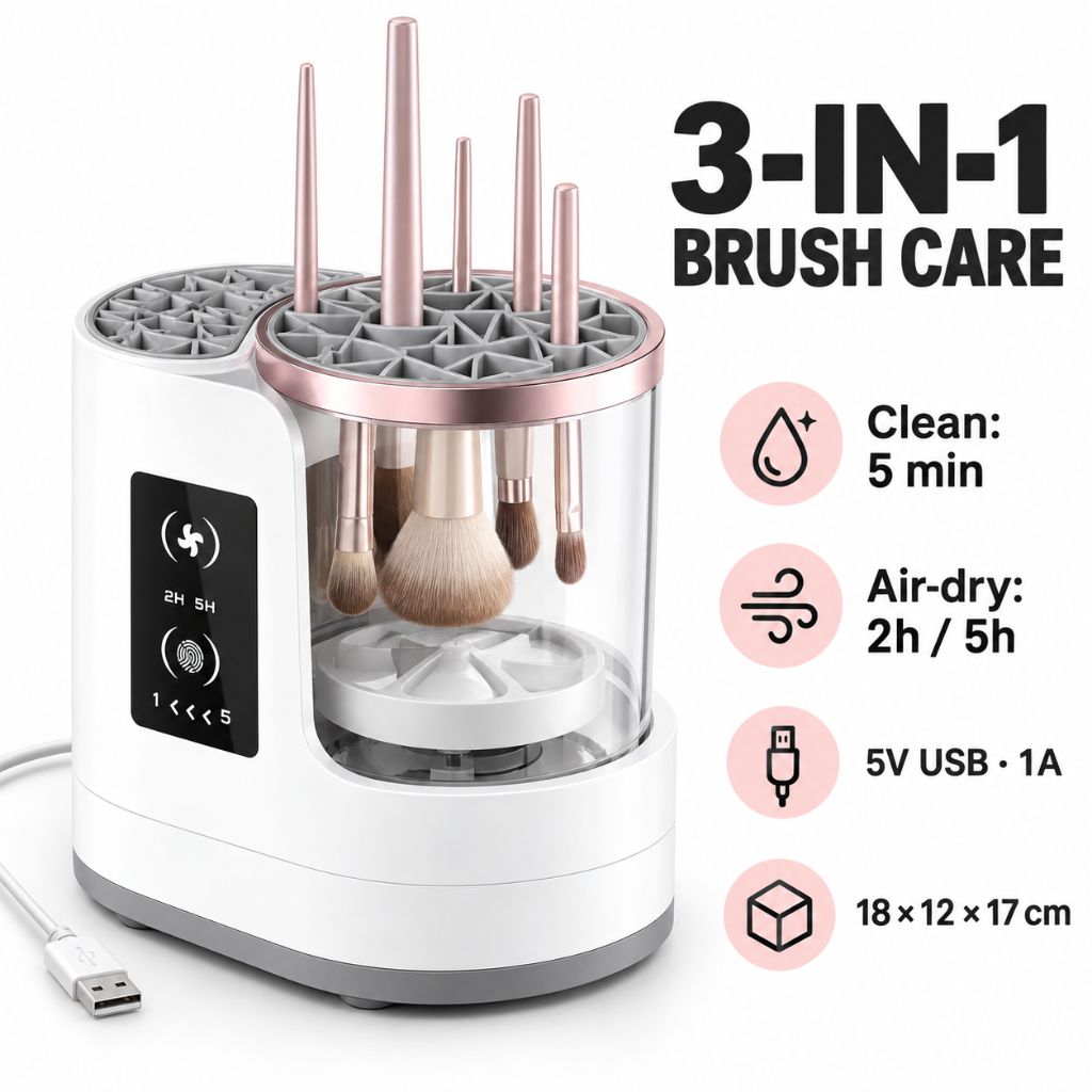 3-in-1 Electric Makeup Brush Cleaner and Dryer with Timer