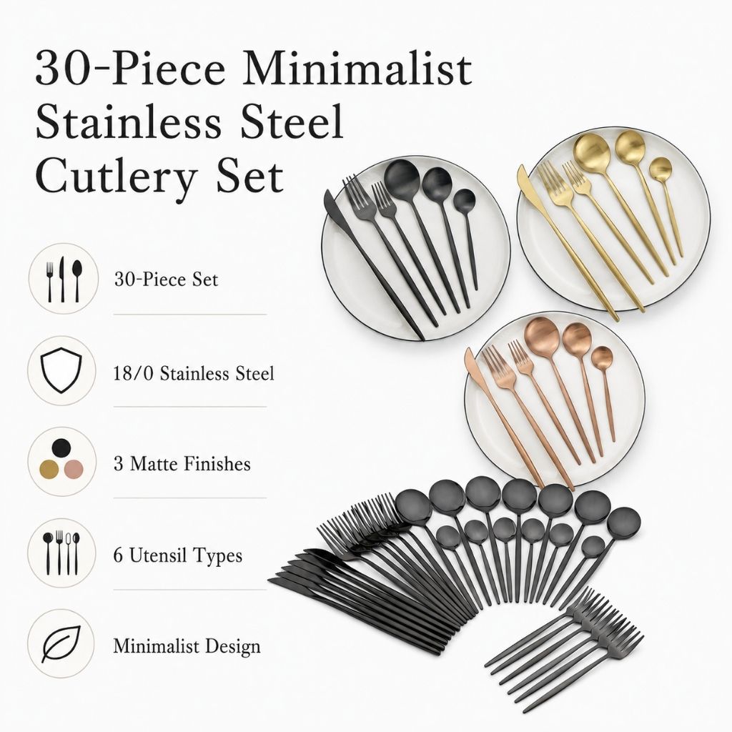 30-Piece Minimalist Stainless Steel Cutlery Set